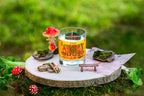 Fantasy candle with hobbit inspired door wax topper in glass jar