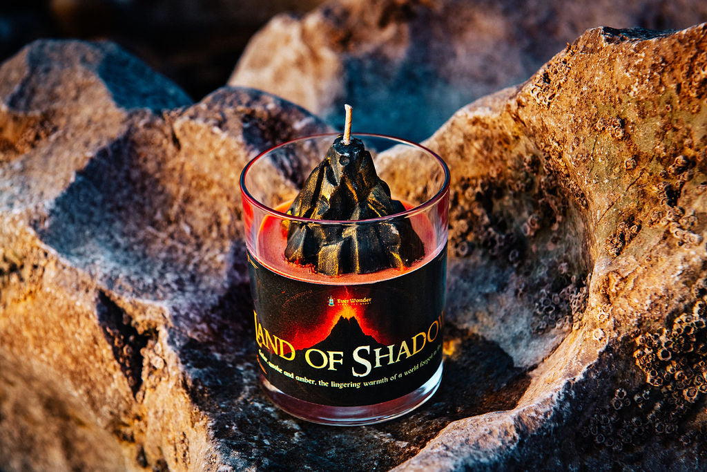 Land of Shadow Mountain of Doom inspired fantasy candle by EverWonder with volcanic wax mountain topper