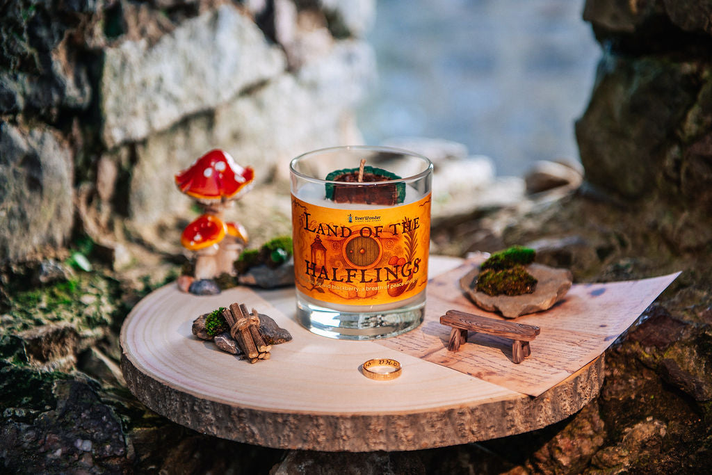 Shire inspired home fragrance candle with fig blackberry and fresh grass scent